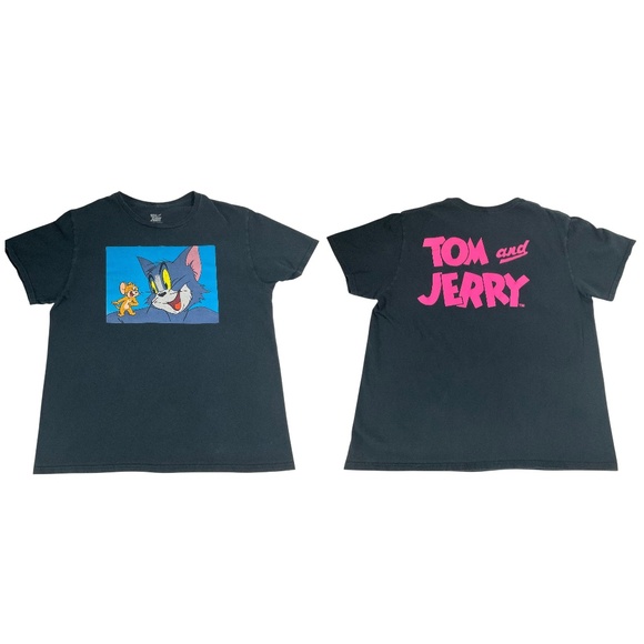 Tom and Jerry Black Graphic Tee Cartoon Shirt Large - Picture 1 of 8